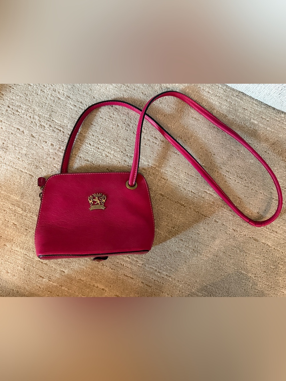 Women's Hot Pink Crossbody Bag with Crest Emblem